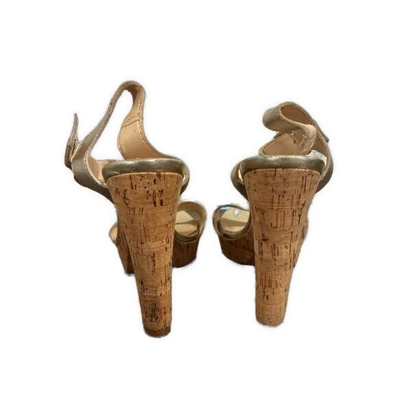 Nine West Silver Tan Cork High Heel Sandals 6.5 - Picture 3 of 6